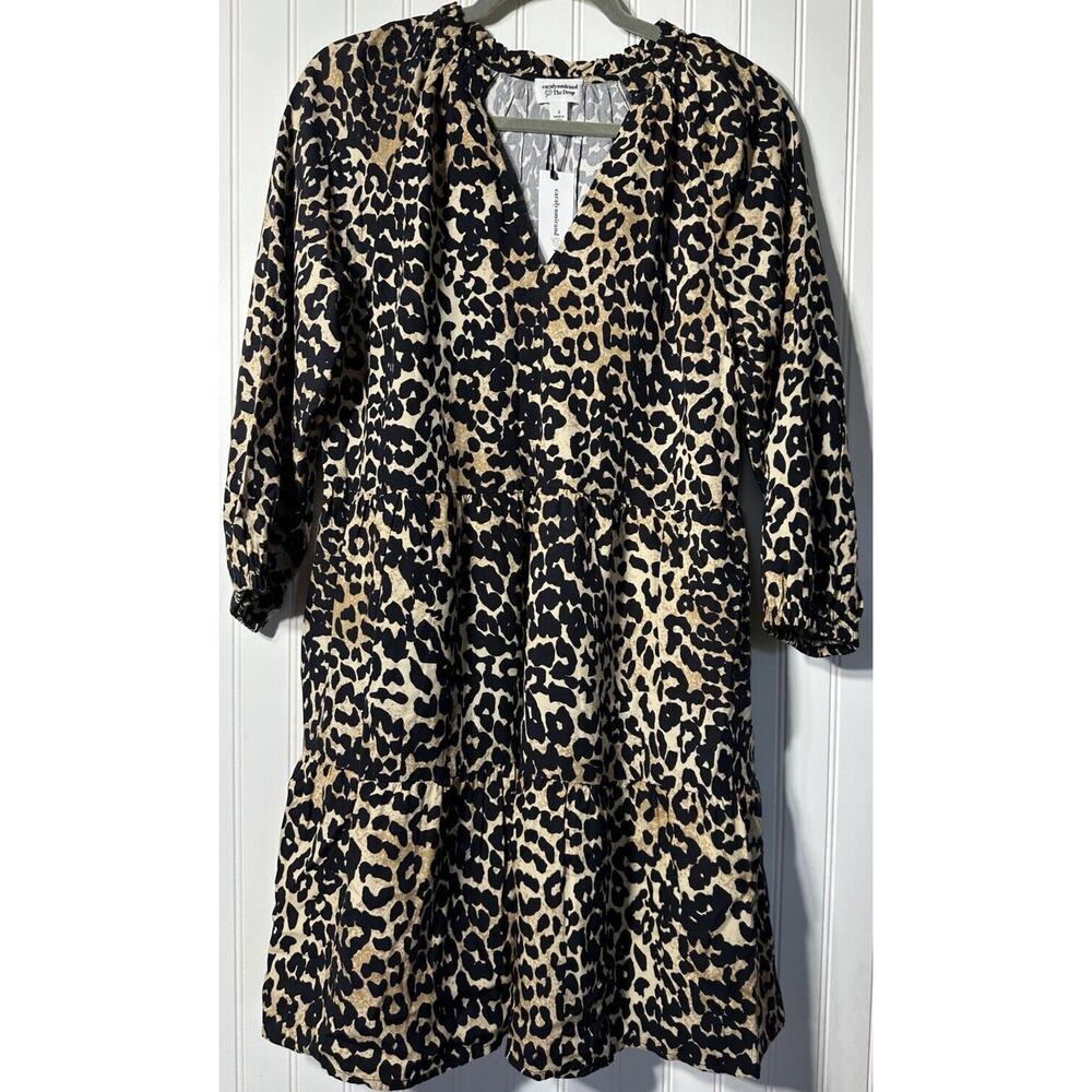 The Drop Women mirand Ruffle Neck Tiered Mini Dress Leopard Print S